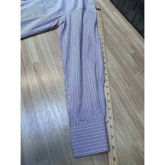 J.McLaughlin Shirt Mens Large Slim Fit Button Up Plaid Blue Orange 100% Cotton - Picture 11 of 13